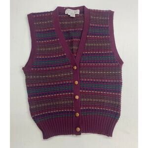 VTG 90s Tricots St. Raphael virgin wool wooden button crochet knit sweater vest